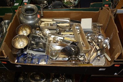 Lot 241 - Two boxes of assorted metalware, to include...