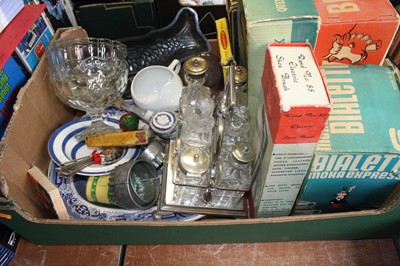 Lot 516 - A box of sundries, to include six-bottle cruet...