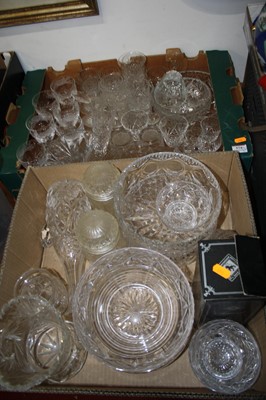 Lot 574 - Two boxes of assorted cut crystal and...