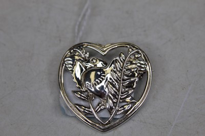 Lot 365 - A Danish sterling sivler brooch of heart shape,...