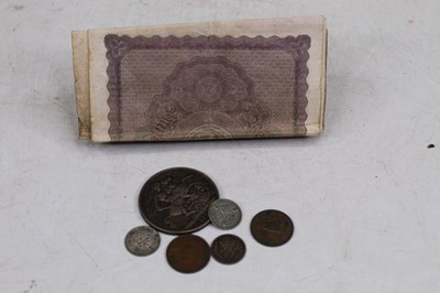 Lot 370 - A small collection of coins and banknotes to...