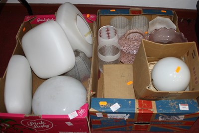 Lot 601 - Two boxes of assorted glass lamp and ceiling...