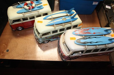 Lot 485 - Three metal model camper vans, each approx 25cm