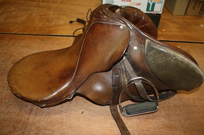 Lot 619 - A German brown leather riding saddle