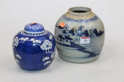 Lot 34 - A Chinese export prunus decorated ginger jar...