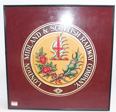 Lot 77 - A hand-painted wooden sign depicting the LMS...