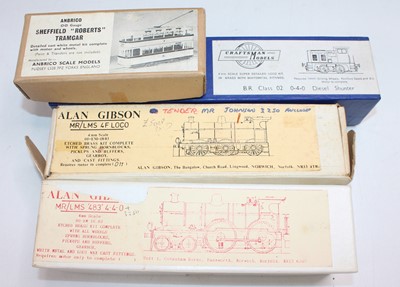 Lot 790 - Four un-made kits, one tram and three locos,...