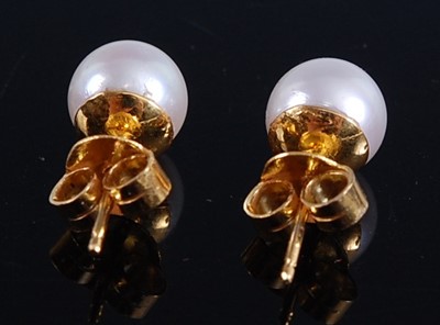 Lot 2209 - A pair of yellow metal Akoya cultured pearl...