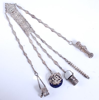 Lot 2127 - A late Victorian silver seamstress' chatelaine,...