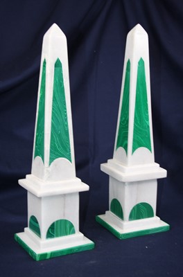 Lot 12 - A pair of polished malachite and marble table...