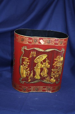 Lot 13 - A reproduction red toleware type wastepaper...