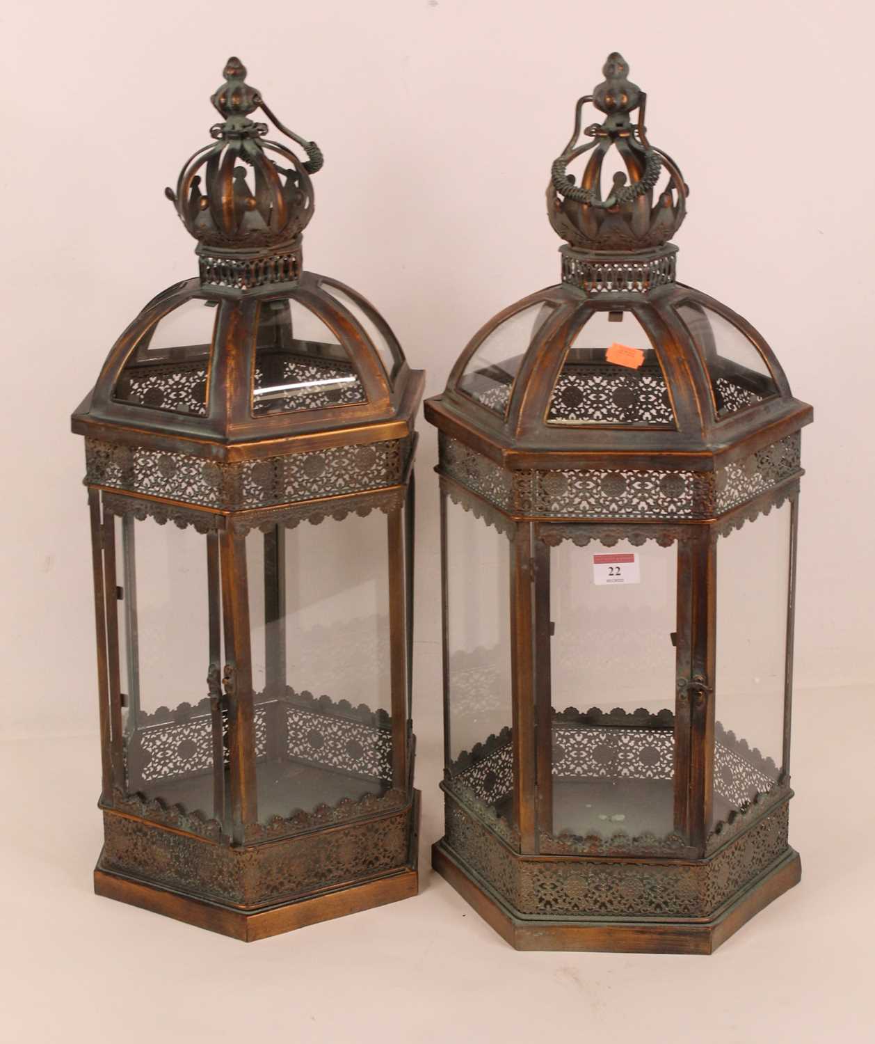 Lot 22 - A pair of reproduction gilt metal crown-top...