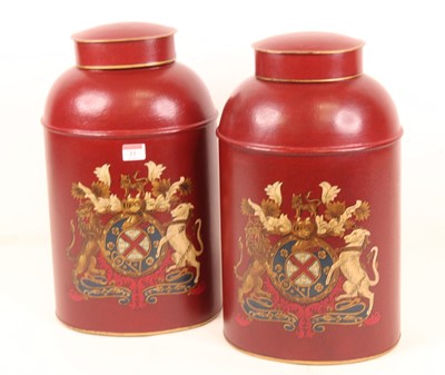 Lot 23 - A pair of reproduction red toleware type...