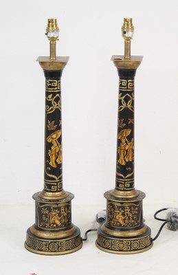 Lot 26 - A pair of reproduction black and gilt painted...