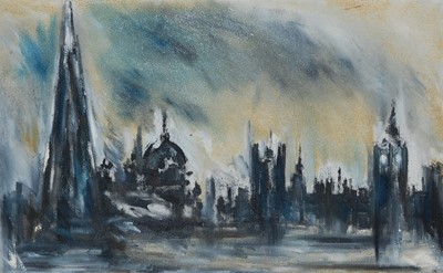 Lot 380 - Emma Sutton - City Symbols, oil on plyboard...