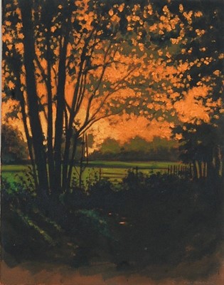 Lot 381 - Paul Thomas - Sunset through the trees,...