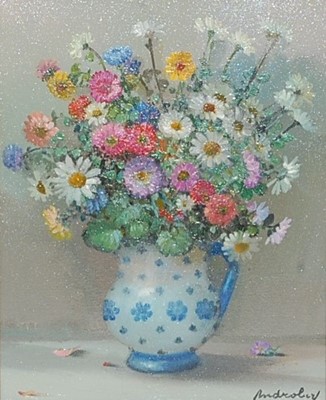 Lot 412 - Andre Robert - Still life daisies in a...