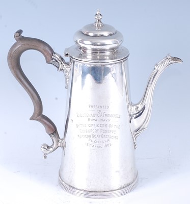 Lot 42 - An Edwardian silver coffee pot of tapered...