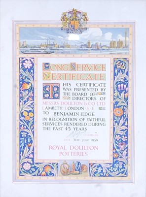 Lot 66 - A ceritificate of long service, presented to...