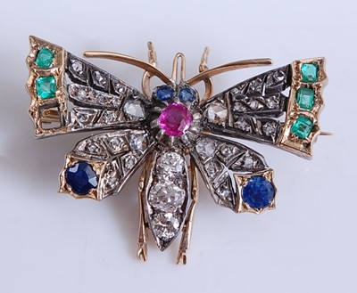 Lot 2199 - A yellow and white metal winged insect brooch,...