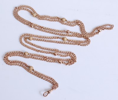 Lot 2232 - A 9ct yellow gold long guard chain, in the...