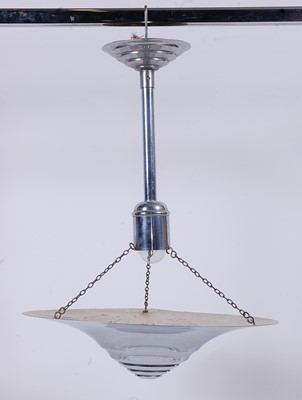 Lot 491 - A French Art Deco chrome hanging ceiling light,...