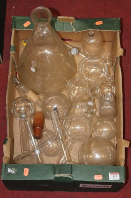 Lot 113 - A collection of glass scientific measuring...