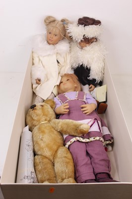 Lot 241 - Three dolls and a Chad Valley teddy-bear,...