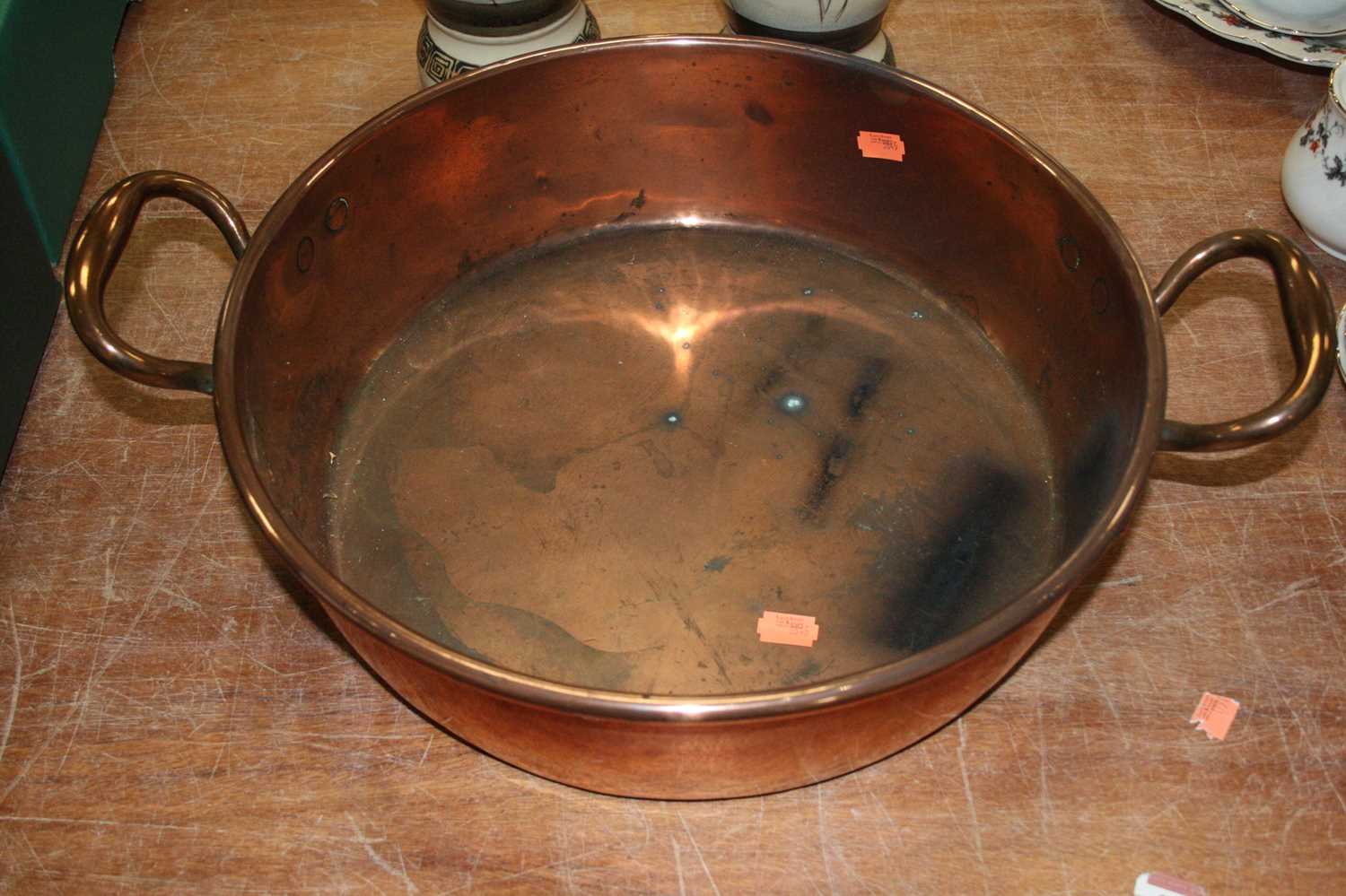 Lot 219 - A Victorian copper jam pan, dia.38cm