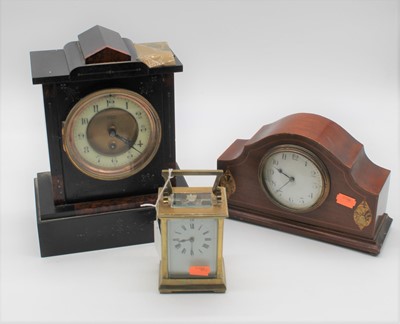 Lot 155 - A Victorian black slate mantel clock, height...