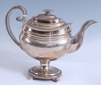 Lot 2109 - A George III silver pedestal teapot, having...