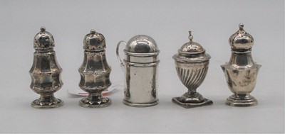 Lot 436 - A collection of five silver cruets to include...