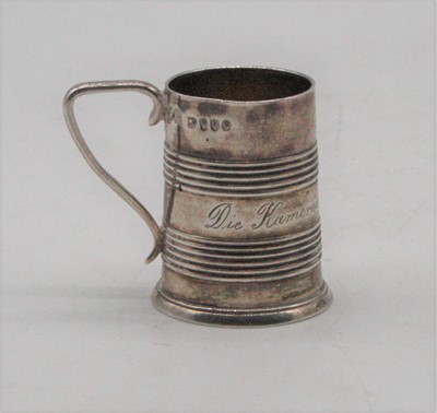 Lot 444 - A Victorian silver miniature tankard having...