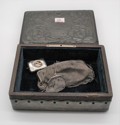 Lot 489 - An Art Nouveau beech and pewter clad box,...