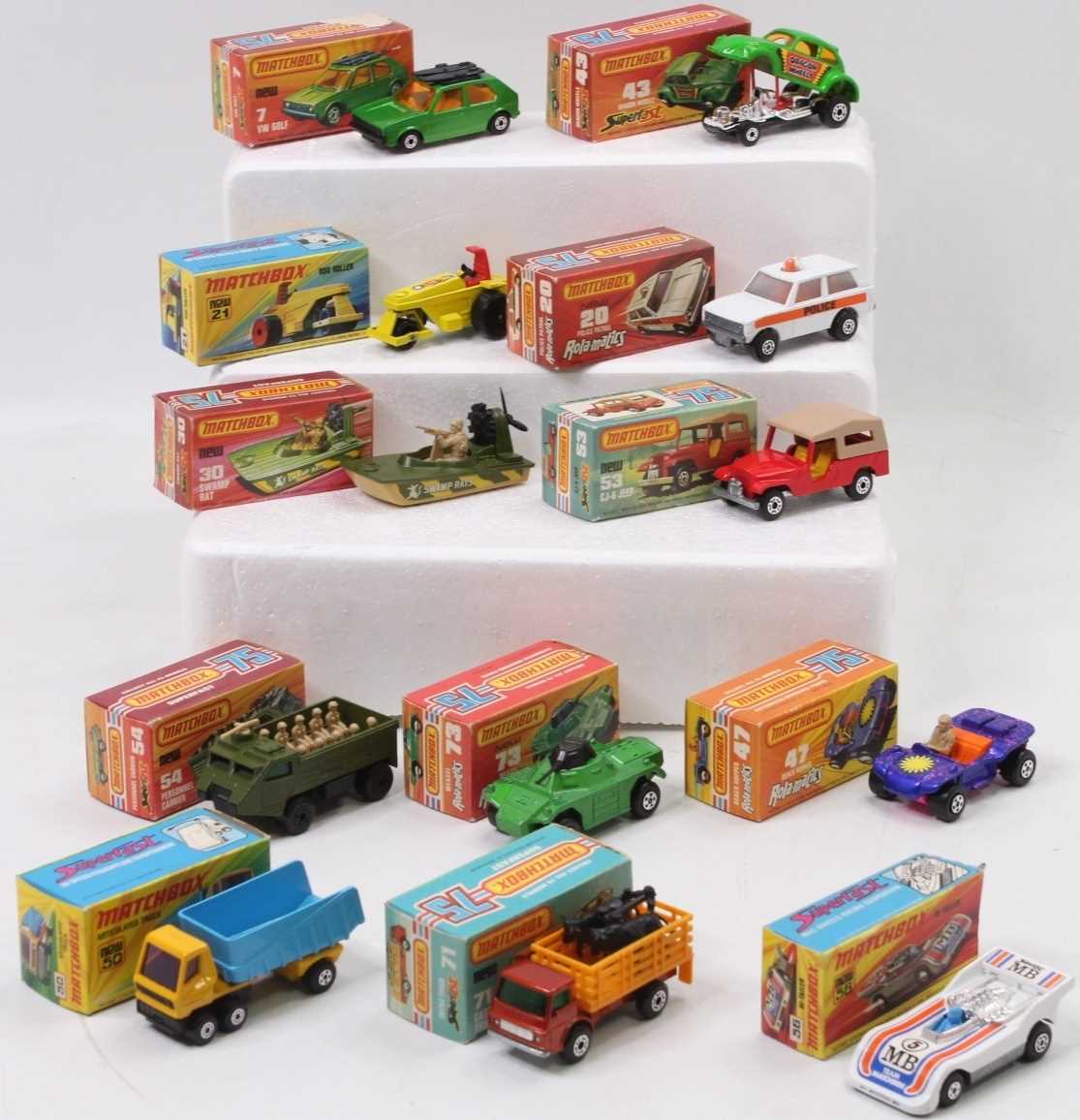 Lot 1916 - Matchbox Superfast boxed group of 12 to...