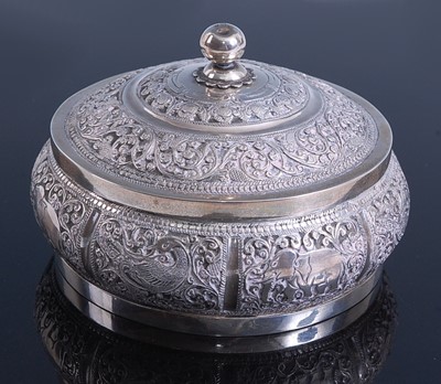 Lot 2318 - An Indian white metal silver box, of squat...