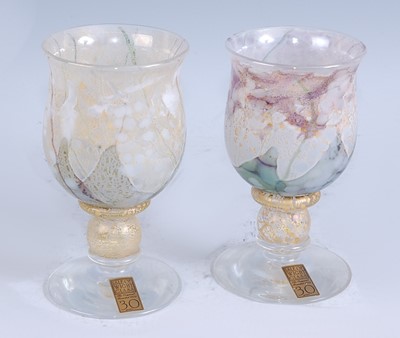 Lot 198 - A pair of Isle of Wight glass pedestal wine...