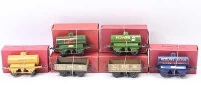 Lot 271 - Hornby – 4 tank wagons and two LMS open wagons....