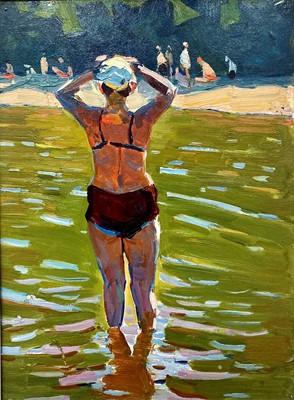 Lot 447 - Modern British School - Bather at the beach,...