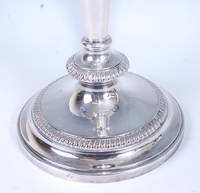 Lot 2152 - A pair of silver plated three-light candelabra...