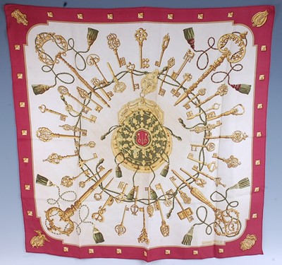 Lot 297 - Hermés - a Golden Keys vintage silk scarf,...