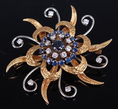 Lot 2203 - A yellow and white metal, sapphire and diamond...