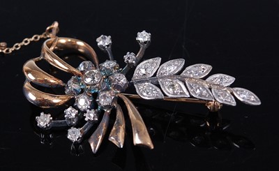 Lot 2200 - A yellow and white metal diamond spray brooch,...