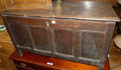 Lot 2489 - A circa 1700 joined oak four-panel coffer, the...