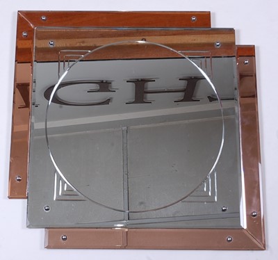 Lot 490 - An Art Deco etched and bevelled glass square...