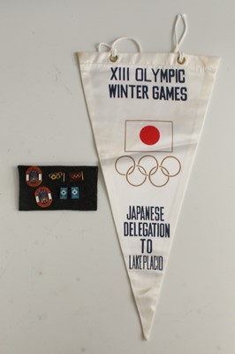 Lot 1266 - An XIII Olympic Winter Games silk pennant for...
