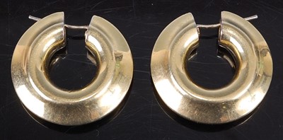 Lot 274 - A pair of 1960s 18 carat hollow gold hoop...