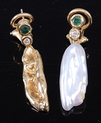 Lot 275 - A pair of unmarked 1970s yellow gold drop...