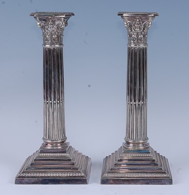 Lot 2139 - A pair of Edwardian silver plated Corinthian...