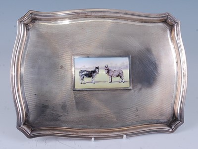 Lot 2149 - A Geo V engine turned silver tray set with a...